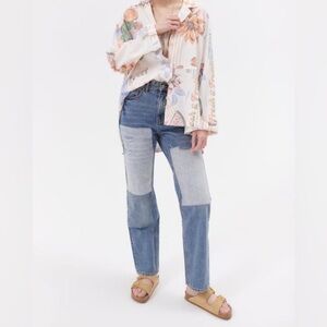 UO BDG Cowboy Jeans Patchwork High Waisted 100% Cotton Rigid Denim Straight Leg